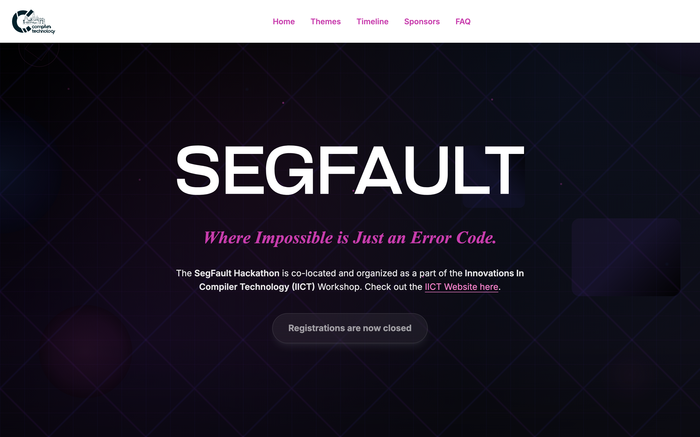 Segfault Hackathon website built by Rudraksha Singh Sengar (Rudy), frontend developer
